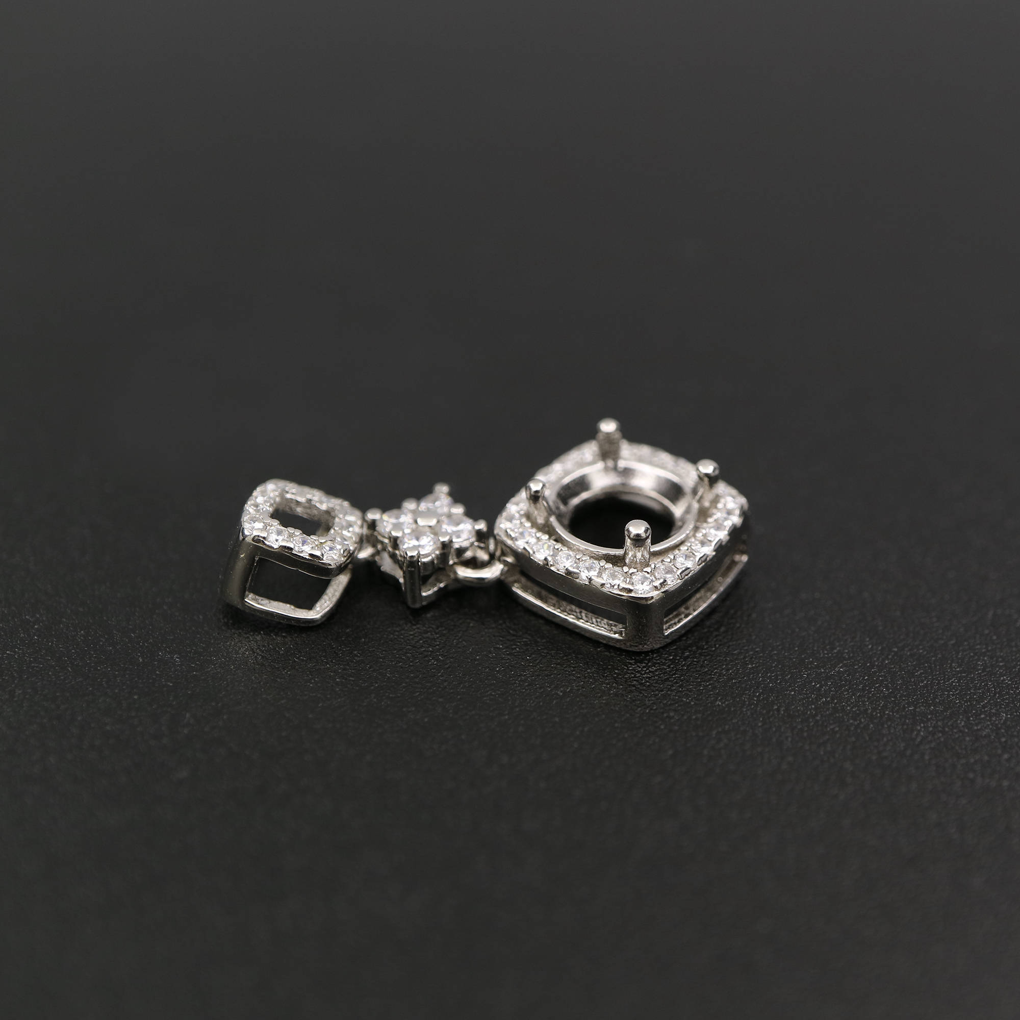 1Pcs 5-8MM Round Bezel 4 Prong Halo Pave Head Solid 925 Sterling Silver DIY Pendant Settings for Gems Moissanite Stone 1411244 - Click Image to Close